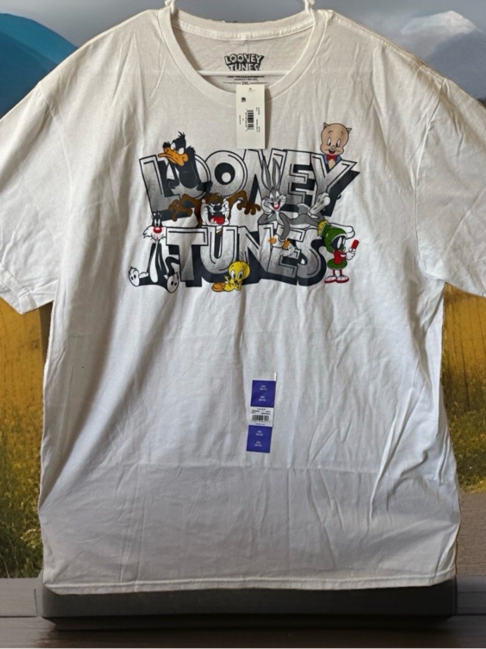 Looney Tunes Men's White Graphic Cotton Tee 2XL Crew Neck Short Sleeve NEW